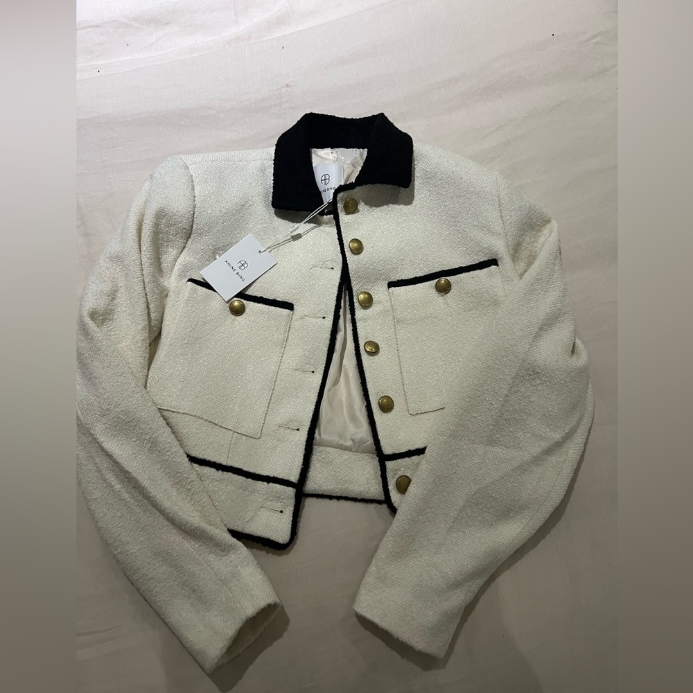 Anine bing white (ecru) and black collared jacket tweed